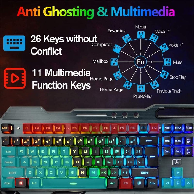 LexonElec Wireless Gaming Keyboard and Mouse,RGB Backlit Rechargeable Keyboard Mouse with 5000mAh Battery Metal Panel,Removable Hand Rest Mechanical Feel Keyboard and 7 Color Gaming Mute Mouse for PC Gamer - Image 4